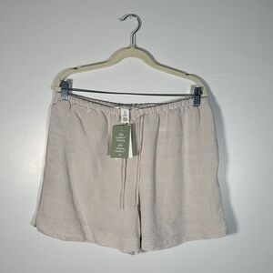 H&M Linen Shorts Beige Elastic Waist Drawstring Casual Summer Size M